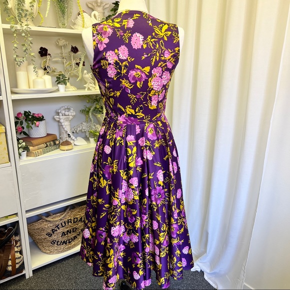 Laura Byrnes Grace Pink and Purple Floral 50s Style Dress - Picture 9 of 16